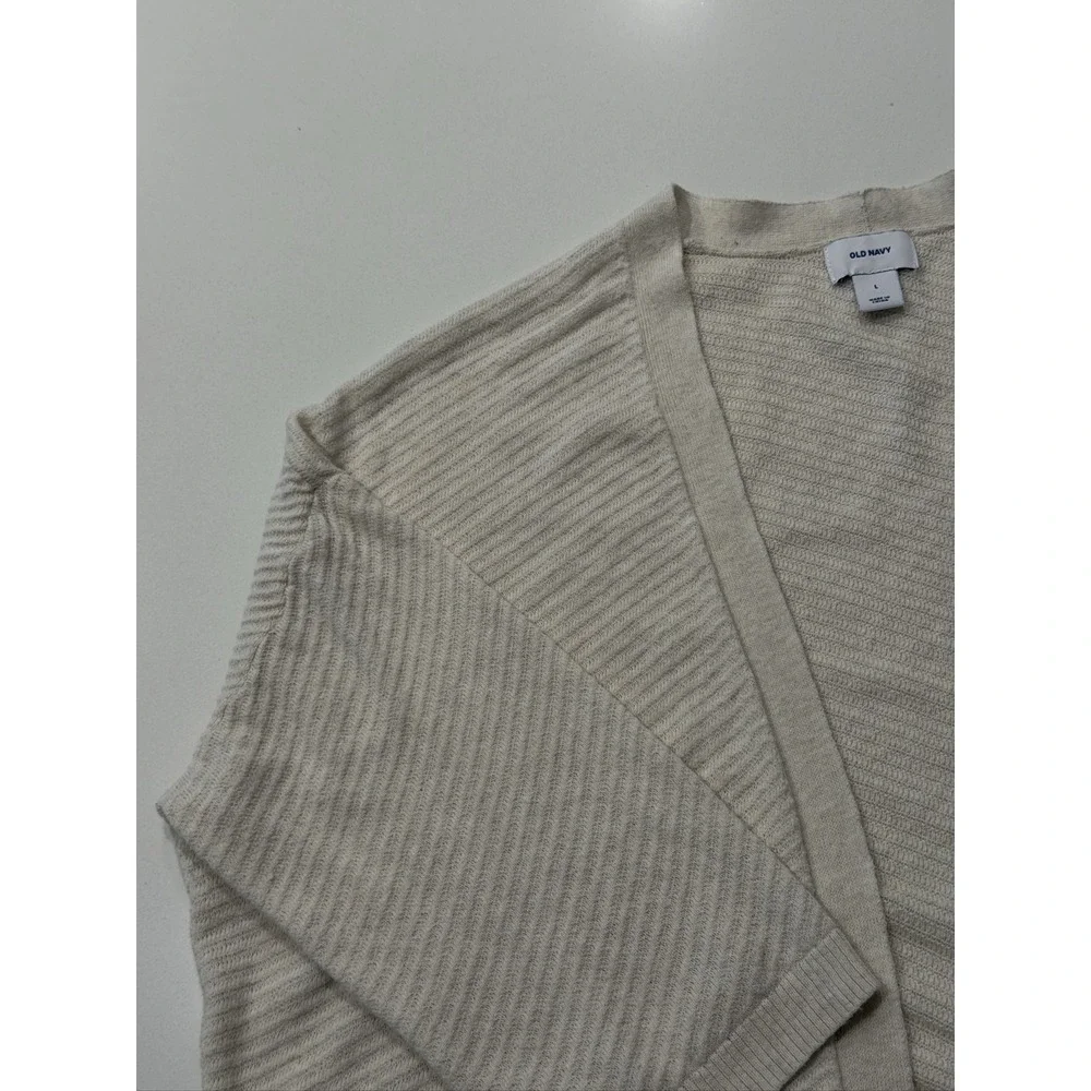 Old Navy Open Front Cardigan Women's L Beige Cotton Blend Textured Knit 3/4